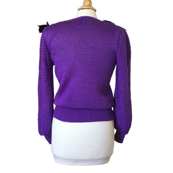Vintage Enfin by Marcia Purple Floral Appliqué Hand Loomed Sweater - Picture 2 of 11